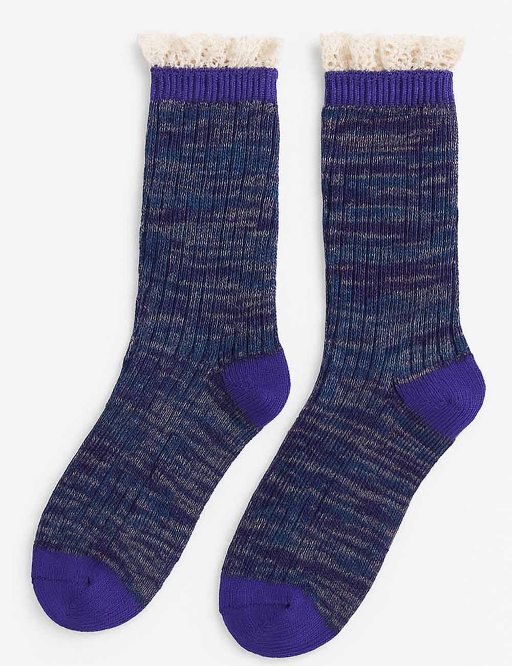 Ladies Vintage Ruffle Lace Trim Knit Midi Calf Socks