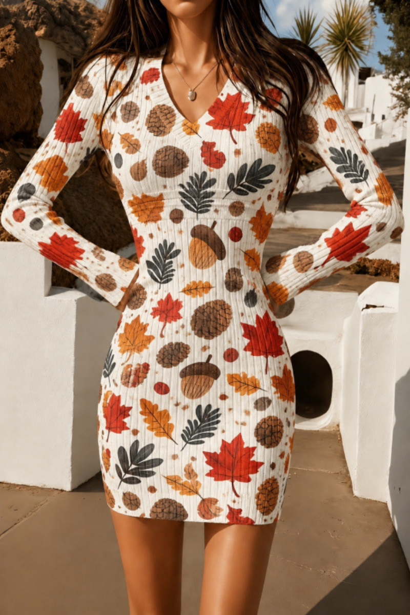 Women Fall Clothing Halloween Pumpkin Ribbed Bodycon Dress