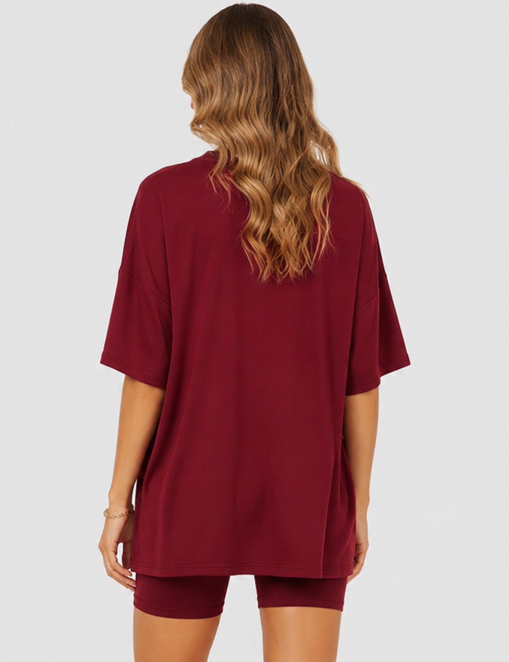 Ladies Solid Loungewear Outfits Loose Top & Slim Shorts Set