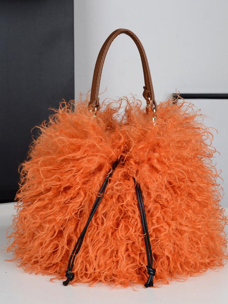 Ladies Faux Mongolian Fur Hand Bag SKABG4093