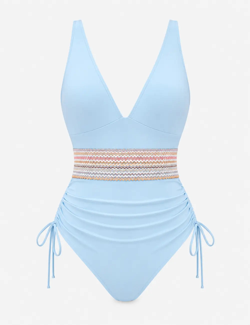 Ladies Deep V-Neck Adjustable Side Drawstring One Piece Swimsuit