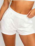 Ladies White Elastic Waist Wide Leg Shorts