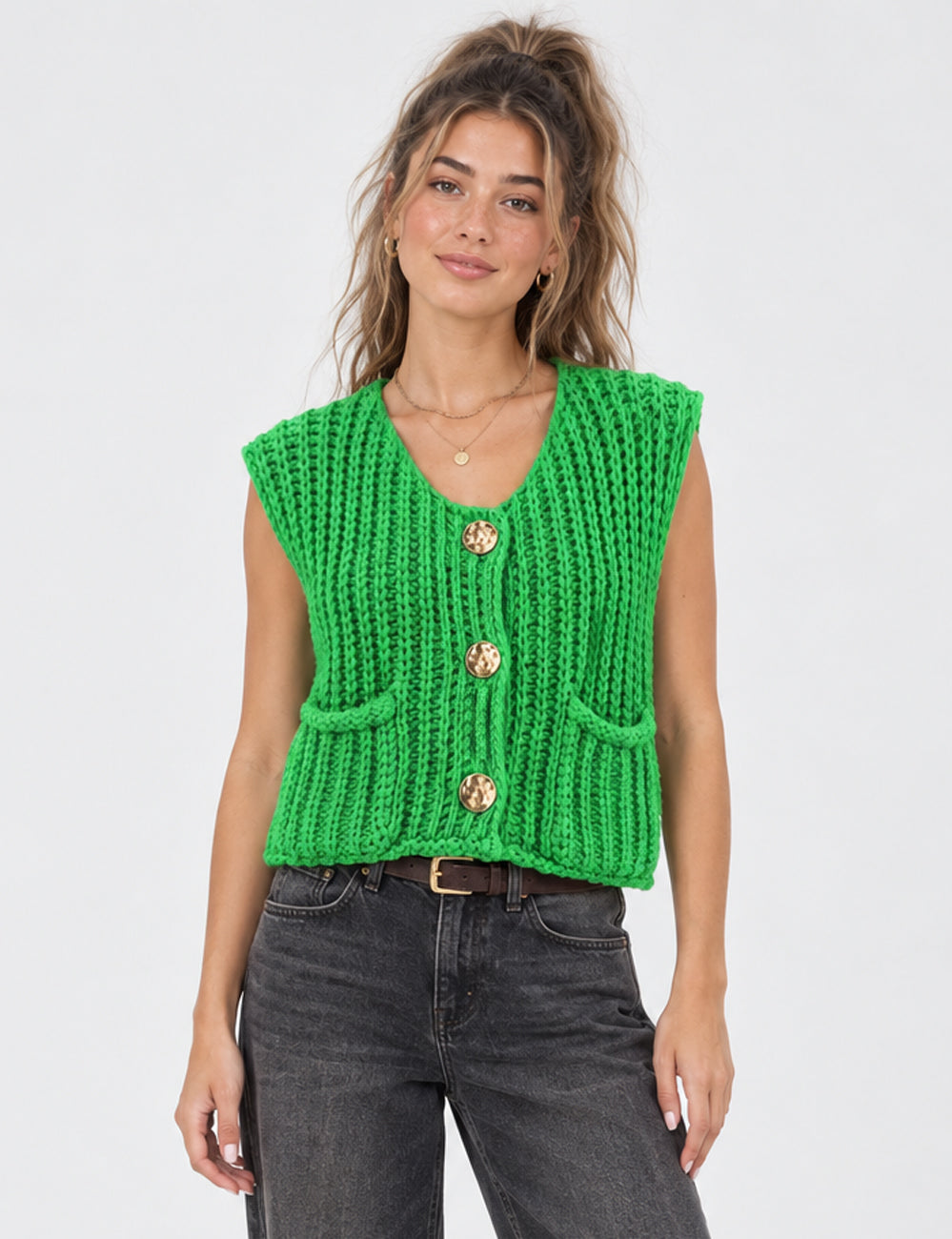 Ladies Chunky Open Knit Sweater Vest