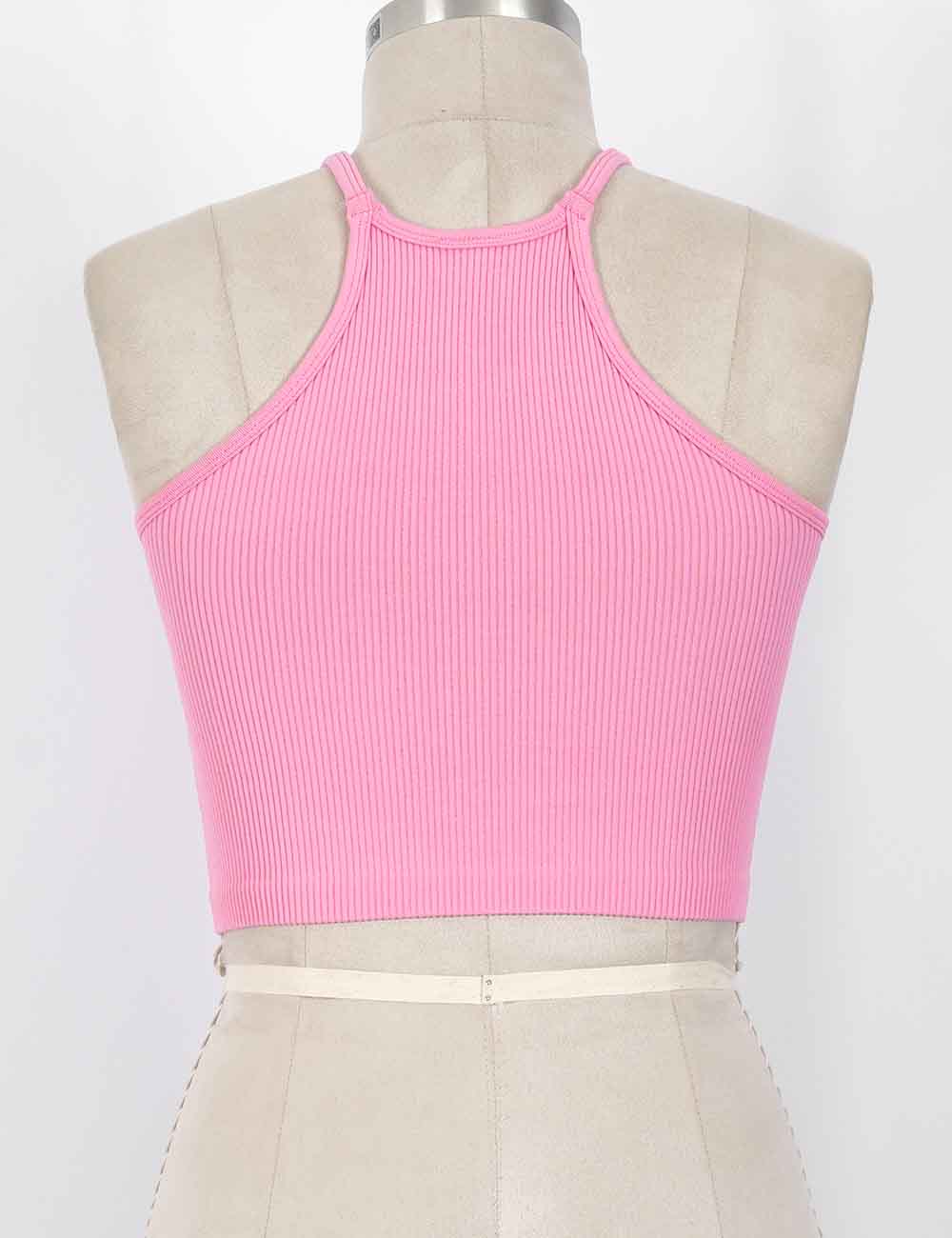 Ladies Casual Ribbed Scoop Neck Sleeveless Crop Cami Top