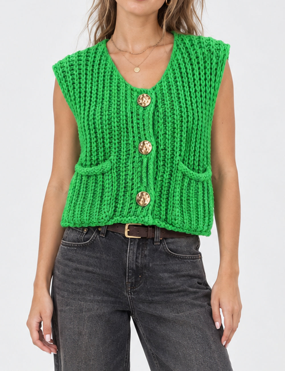 Ladies Chunky Open Knit Sweater Vest