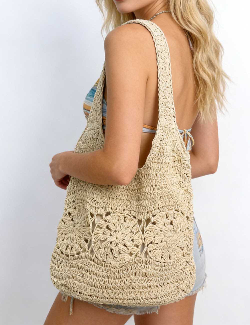 Ladies Boho Crochet Woven Summer Beach Shoulder Bag