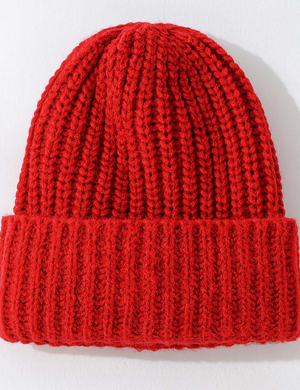 Ladies Solid Color Ribbed Knit Folded Hem Slouchy Hat