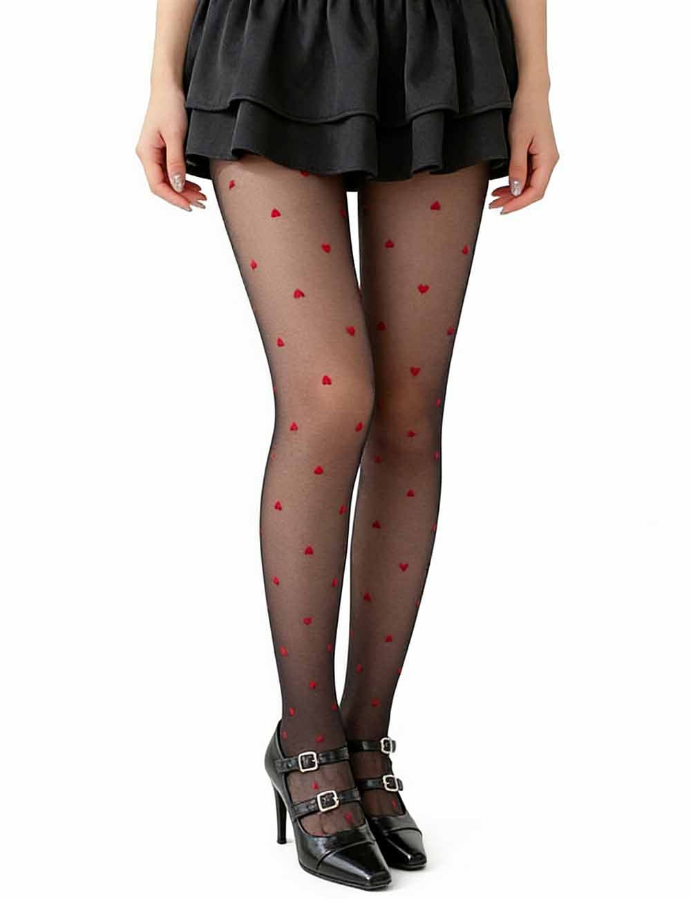 Ladies Valentine's Heart Non-Fleece Lined Sheer Pantyhose
