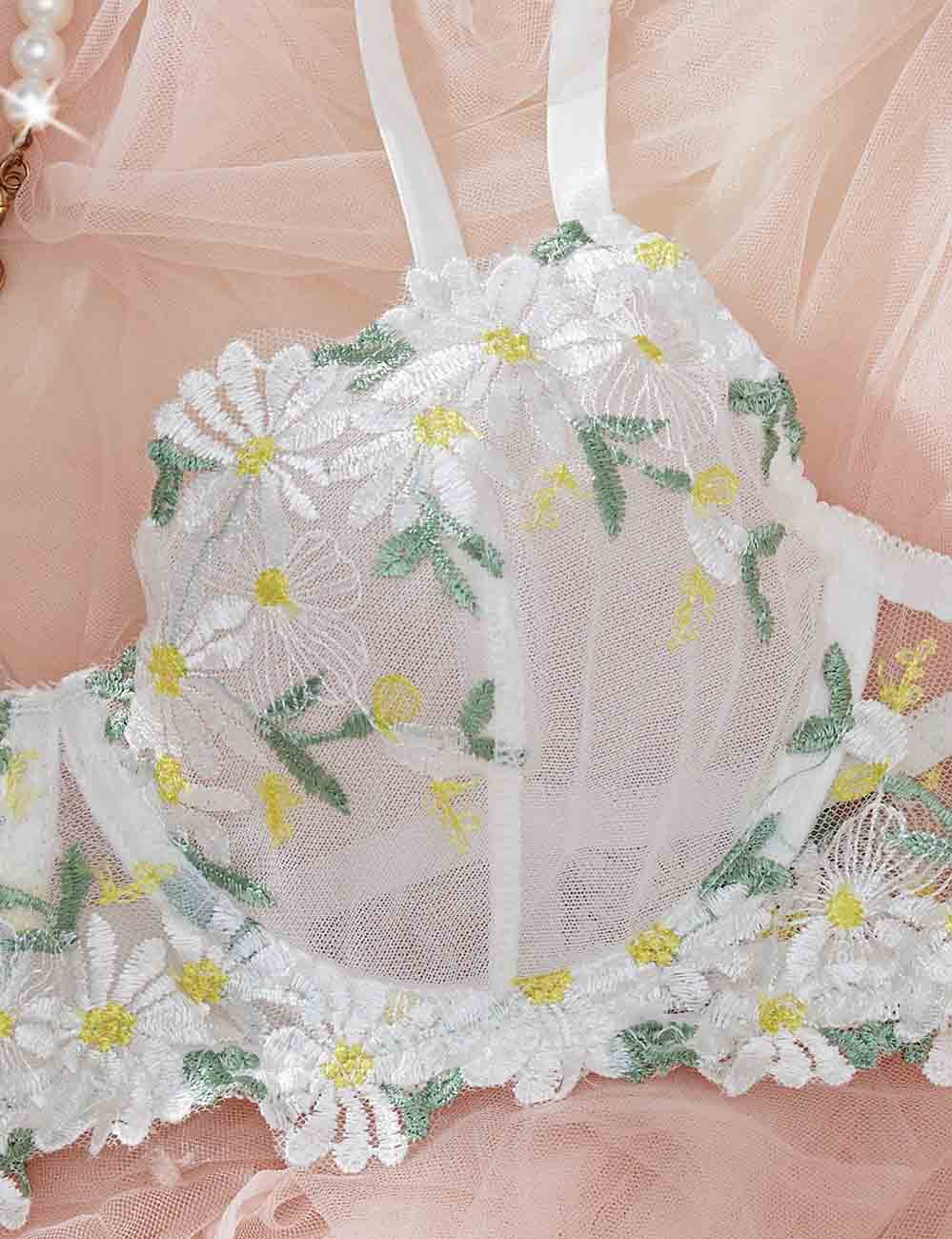 Ladies Floral Embroidery See Through 2PCS Lingerie Set 8XY0132