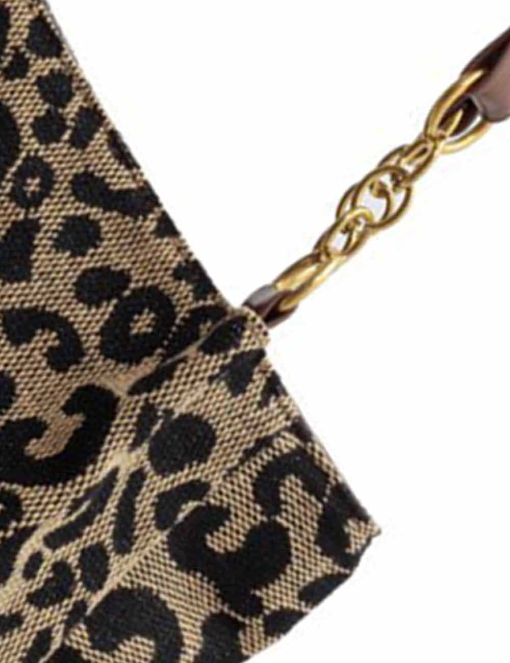 Ladies Vintage Leopard Chain Canvas Shoulder Tote Bag