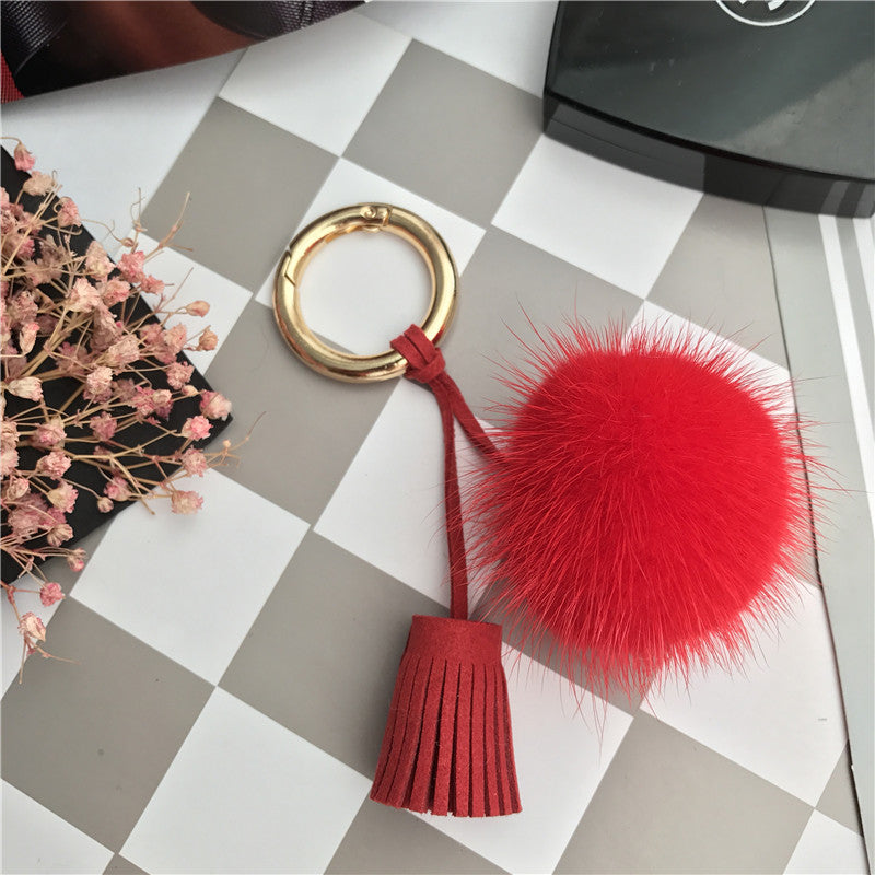Ball Shaped Faux Mink Pandent Keyring SKAC4106