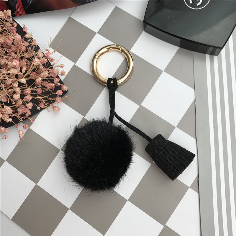 Ball Shaped Faux Mink Pandent Keyring SKAC4106