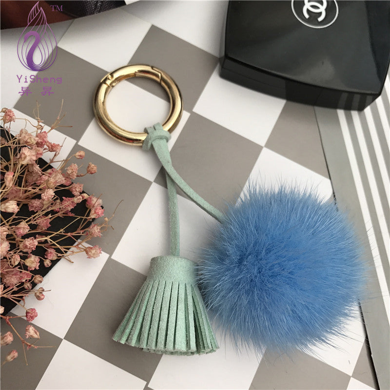 Ball Shaped Faux Mink Pandent Keyring SKAC4106