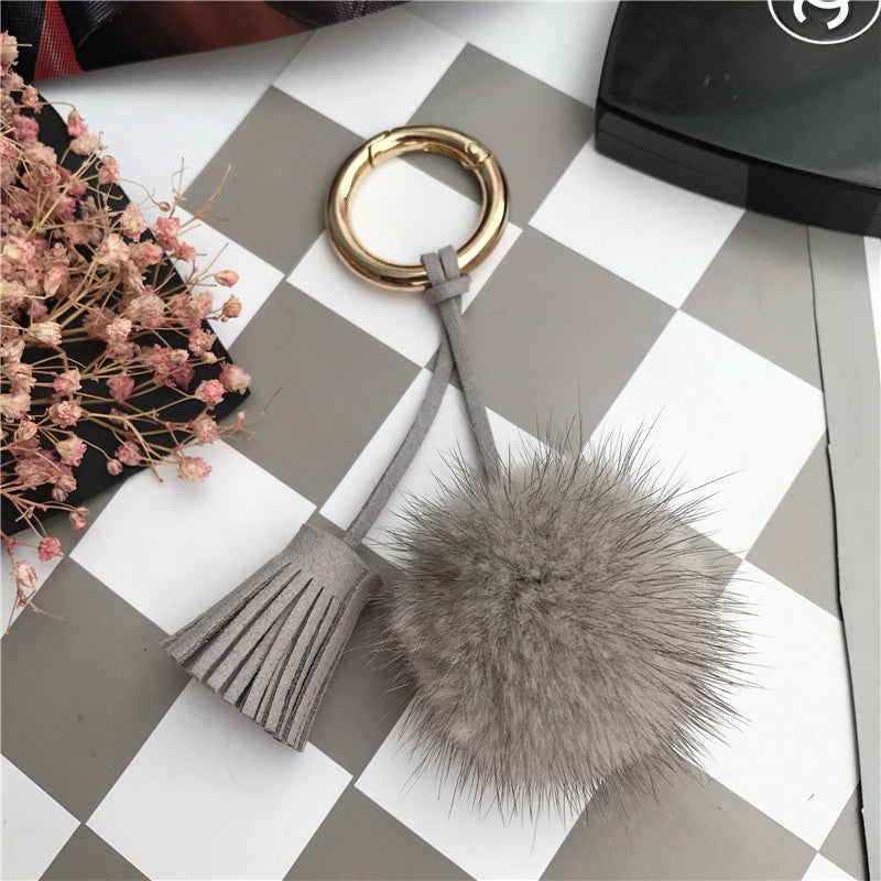 Ball Shaped Faux Mink Pandent Keyring SKAC4106