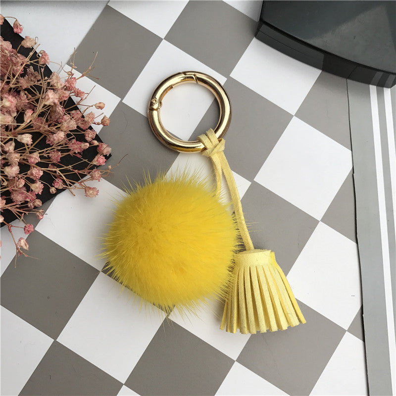 Ball Shaped Faux Mink Pandent Keyring SKAC4106