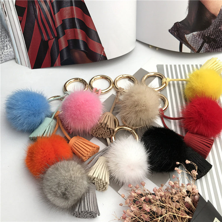 Ball Shaped Faux Mink Pandent Keyring SKAC4106