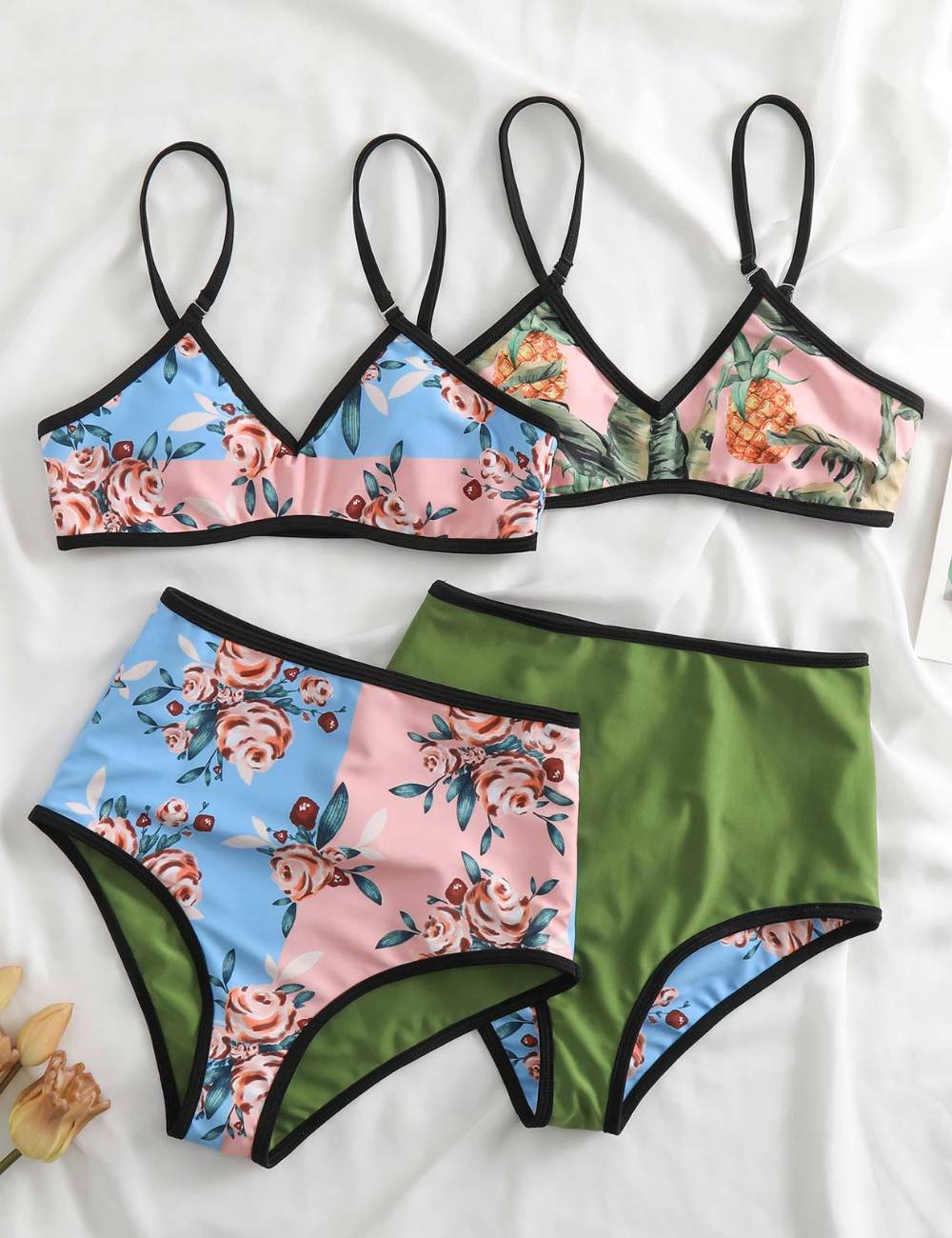 Ladies AB Side Floral Bikini Set with Salong SKSW40135