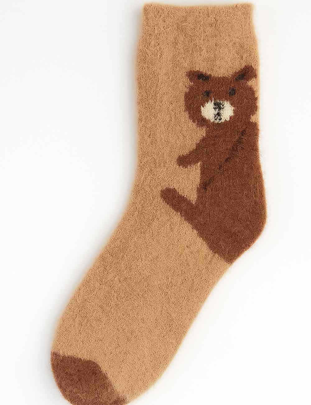 Ladies Fuzzy Cozy Teddy Bear Midi Calf Socks
