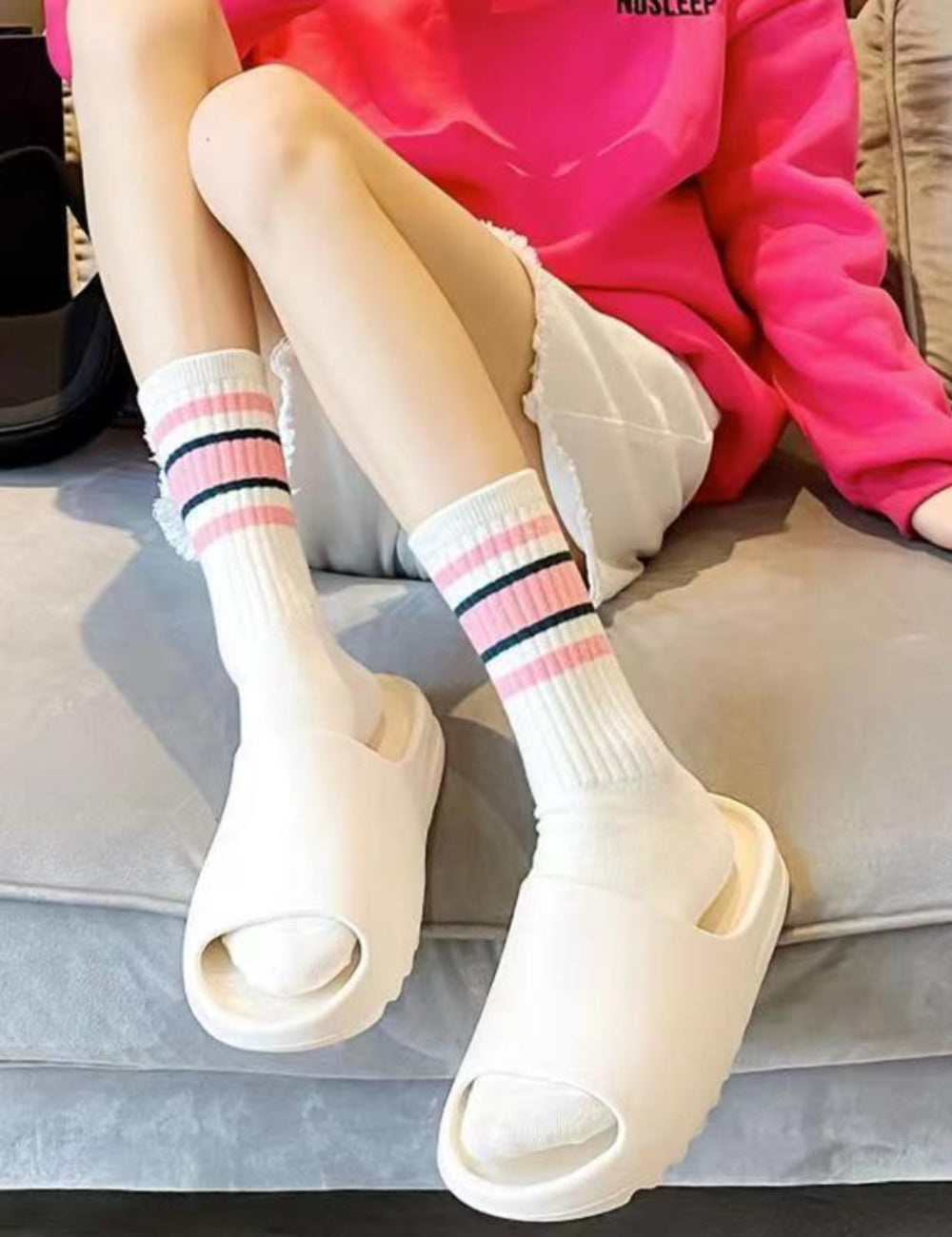 Ladies Color Block Stripe Over Ankle Socks SKASC4161