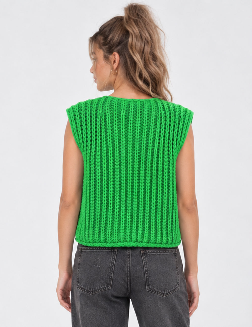 Ladies Chunky Open Knit Sweater Vest