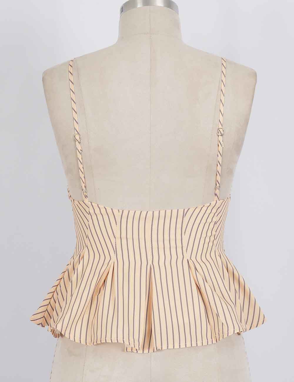 Ladies Chic Striped Spaghetti Strap Button Front Peplum Cami Top
