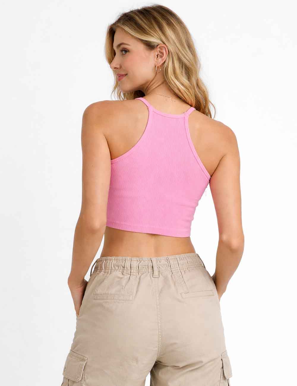 Ladies Casual Ribbed Scoop Neck Sleeveless Crop Cami Top