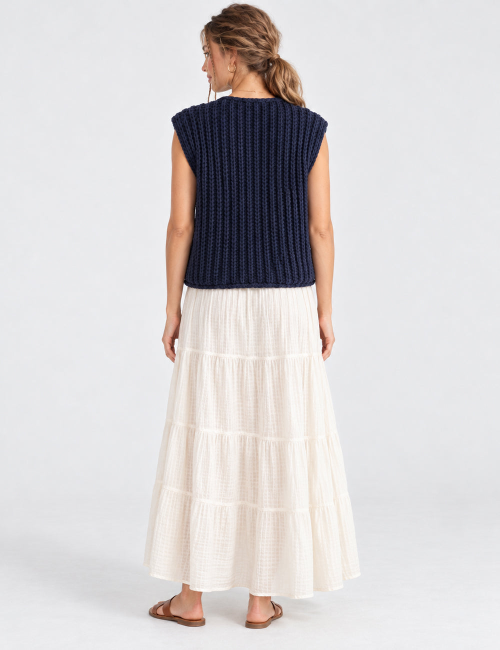 Ladies Chunky Open Knit Sweater Vest