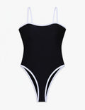Ladies Contrast Trim Design Bandeau Nack One Piece Swimsuit