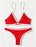 Ladies V-Neck Color Block Triangle Bikini Set