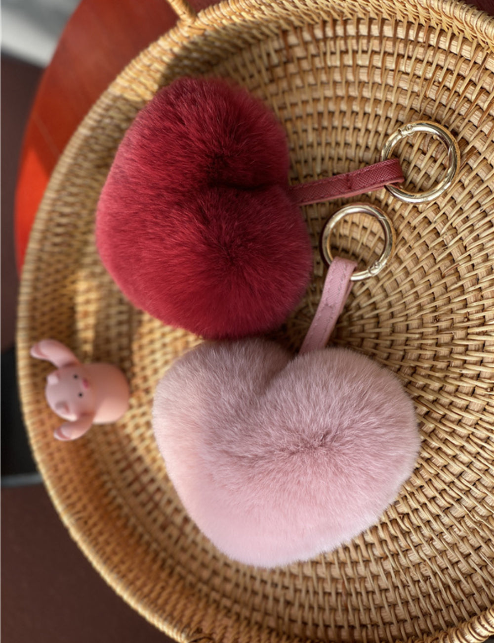 Heart Shaped Faux Mink Pandent Key Ring SKAC4104