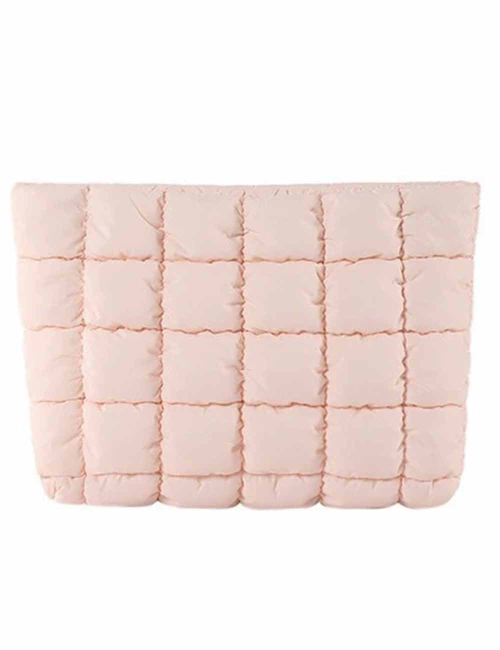 Ladies Solid Color Quilted Zip Closure Puffer Makeup Bag