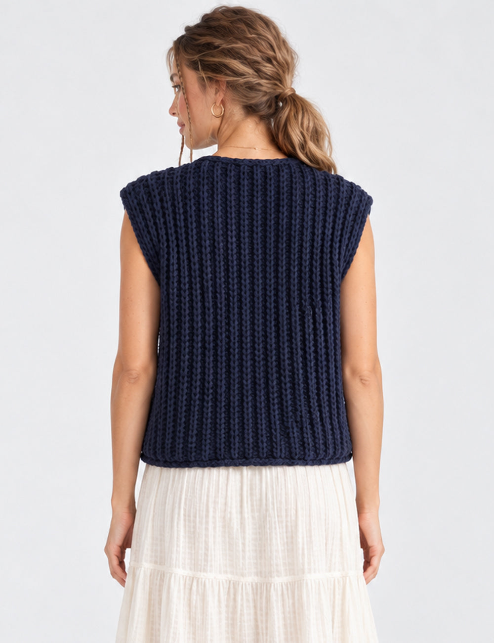 Ladies Chunky Open Knit Sweater Vest