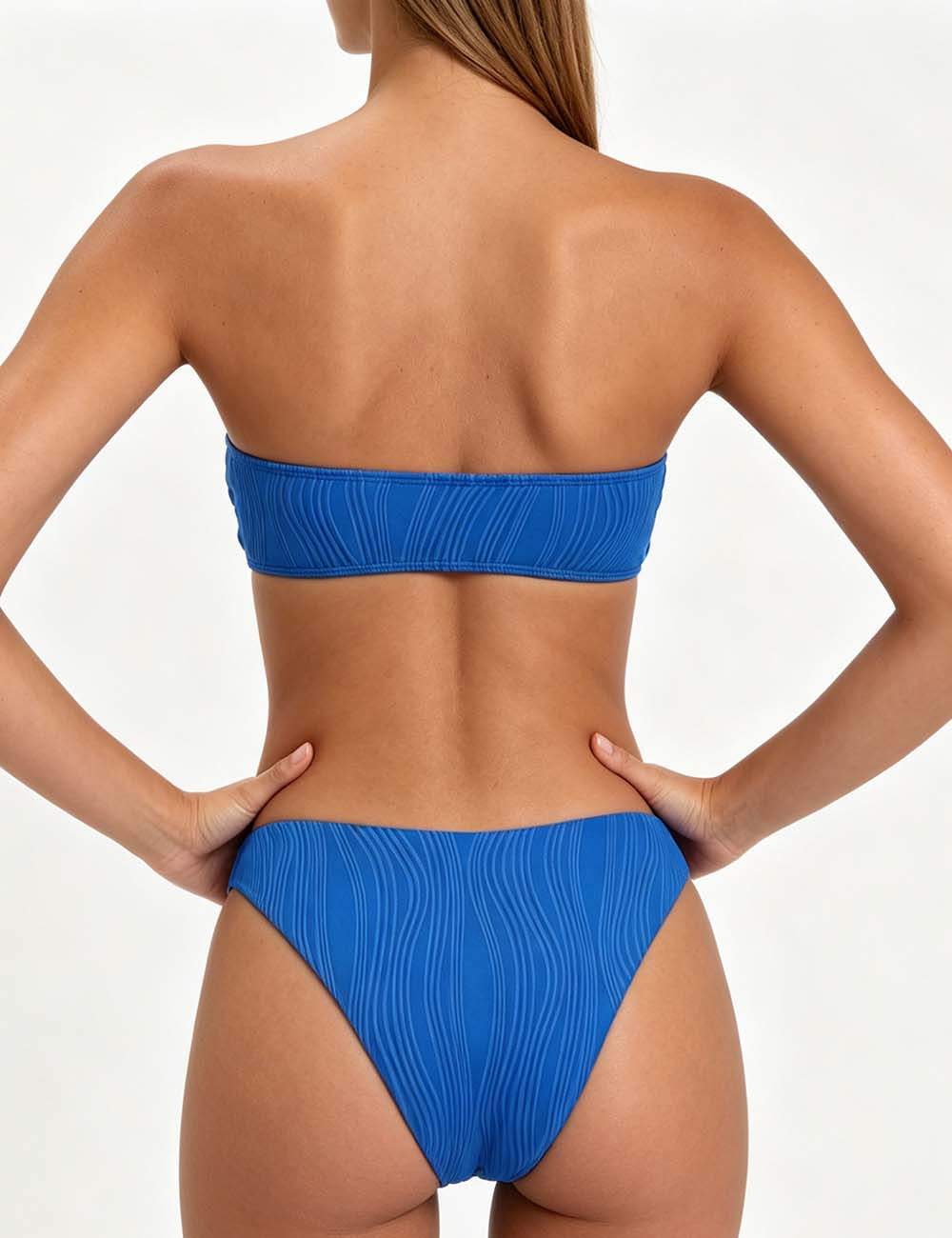 Ladies Floral Hollow Out Gold Metal Ring Bandeau Bikini Set