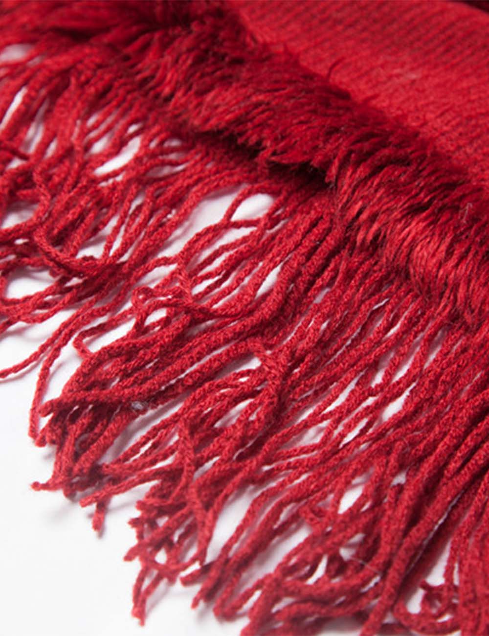 Ladies Tassel Trim Scarf V-Neck Solid Color Knit Shawl