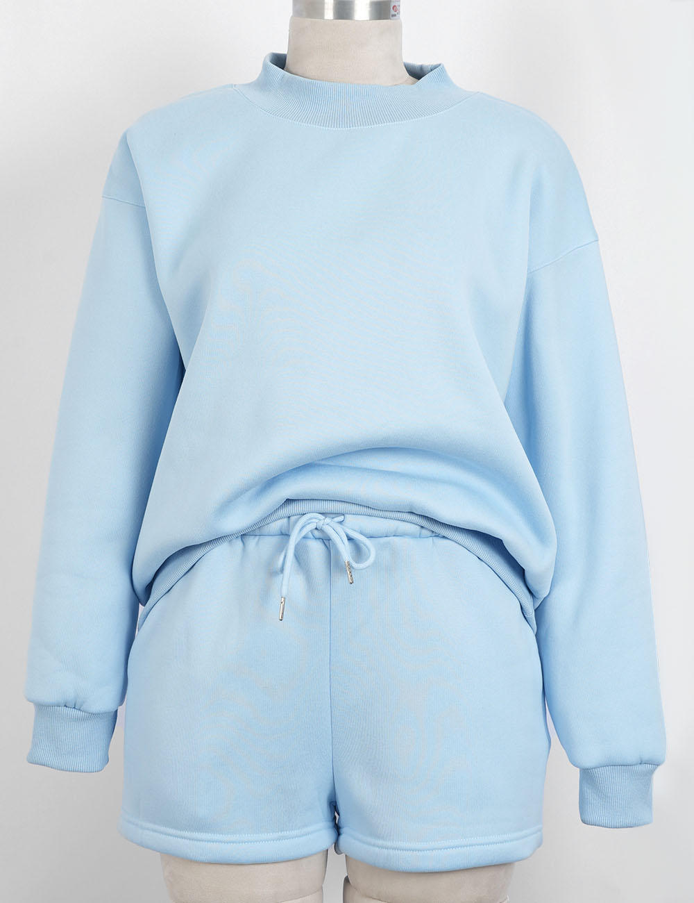Ladies Casual Fleeced Mock Neck Sweatshirt & Shorts Matching Set