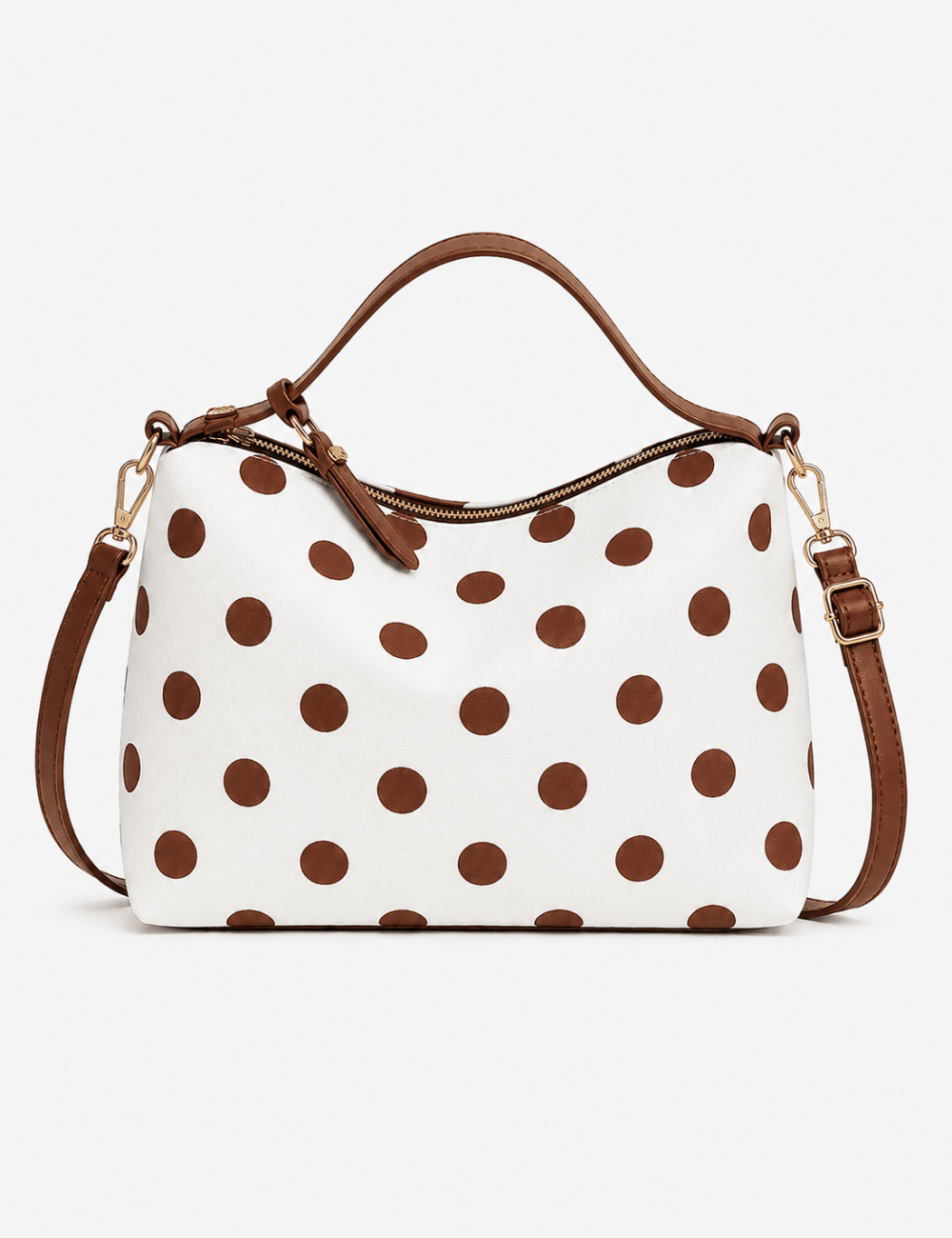 Ladies Casual Polka Dot Print Faux Leather Crossbody Handbag