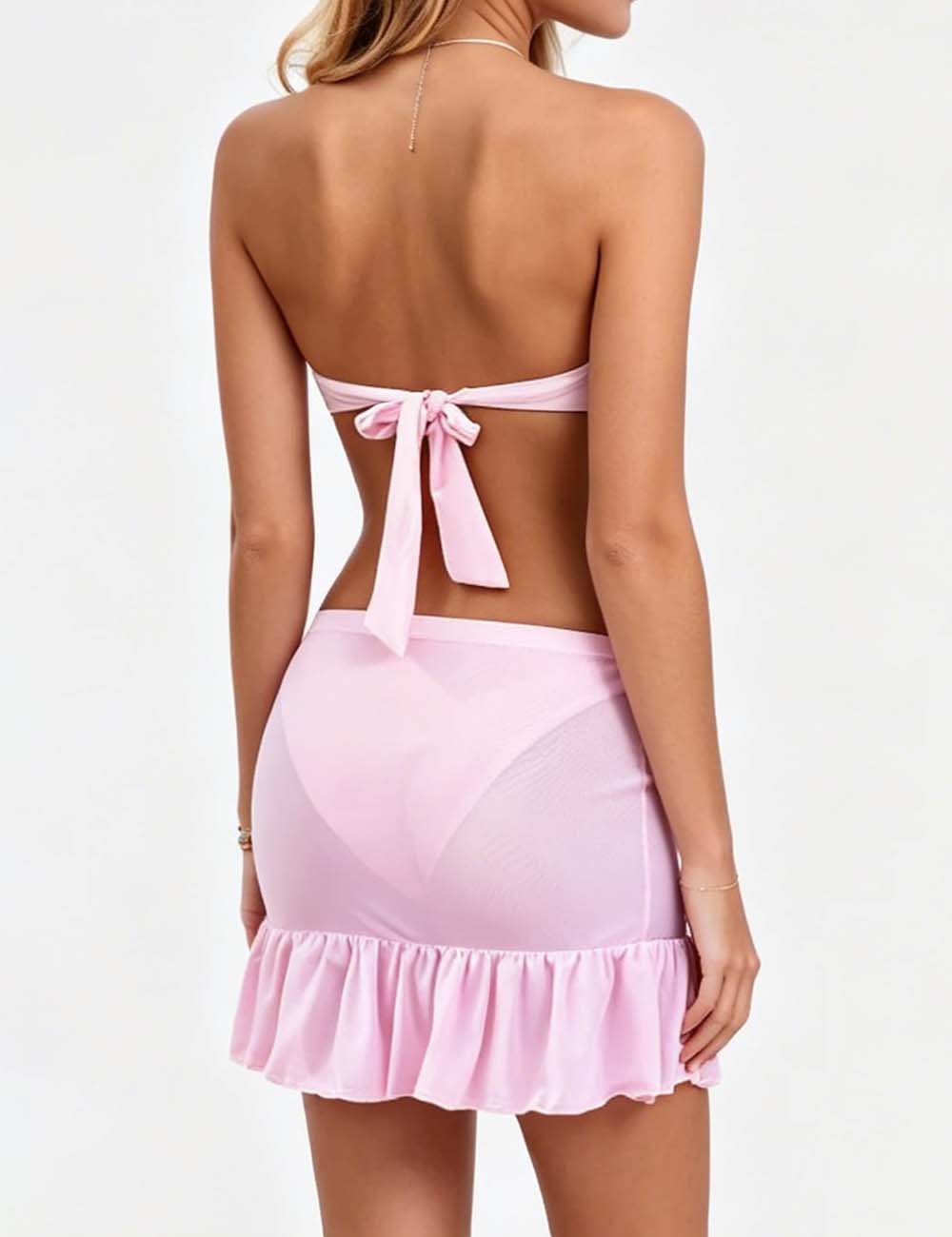Ladies Starfish 2 Piece Swimsuit Bandeau Bikini Set with Ruffle Mini Skirt