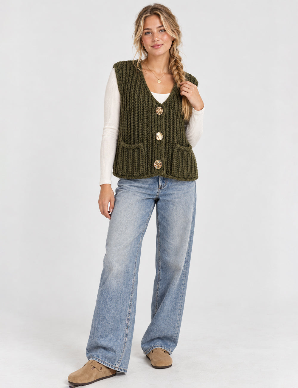 Ladies Chunky Open Knit Sweater Vest