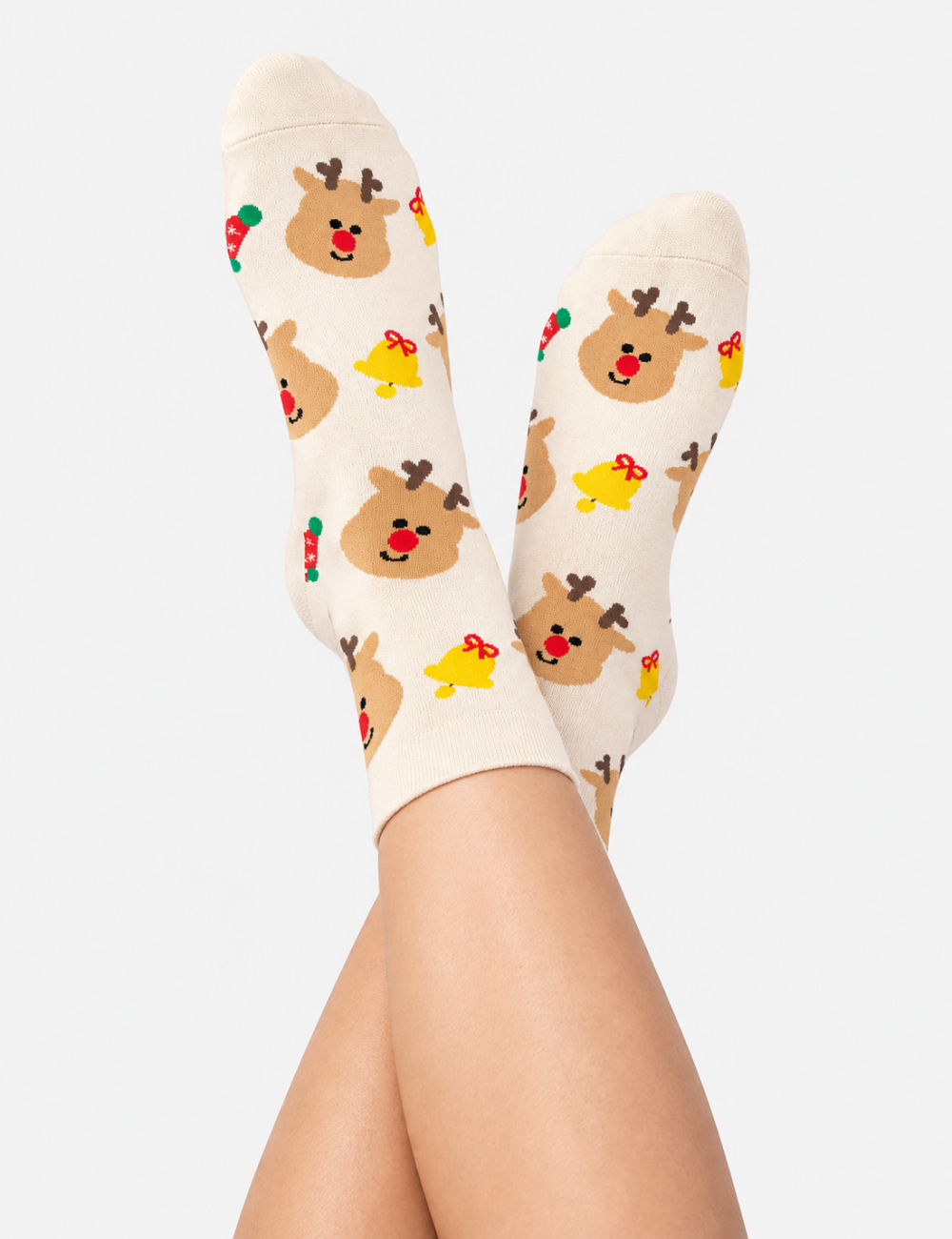 Ladies Reindeer Santa Claus Christmas Festive Crew Socks