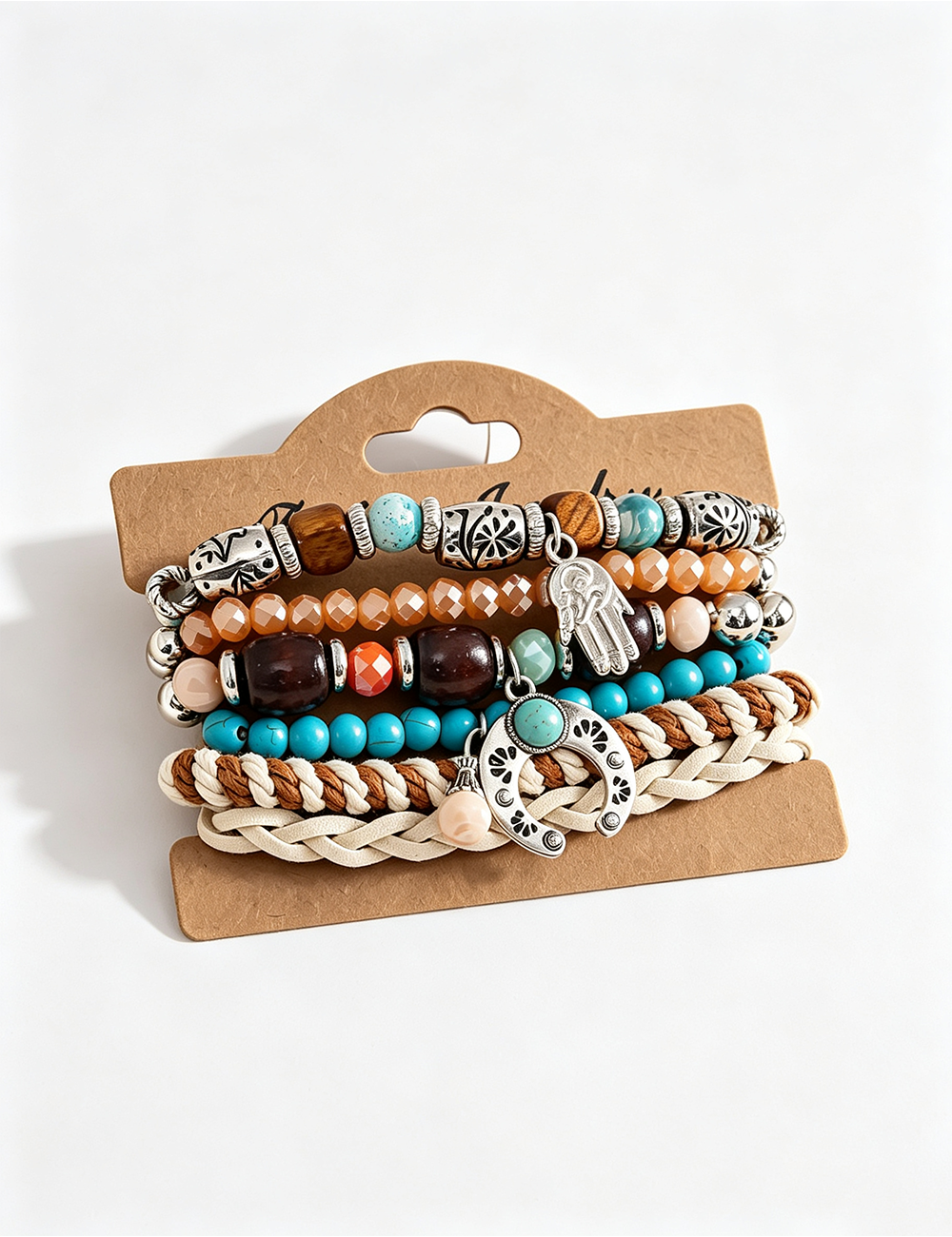 Ladies Beaded Charm Layered 5PCS Bracelet Set