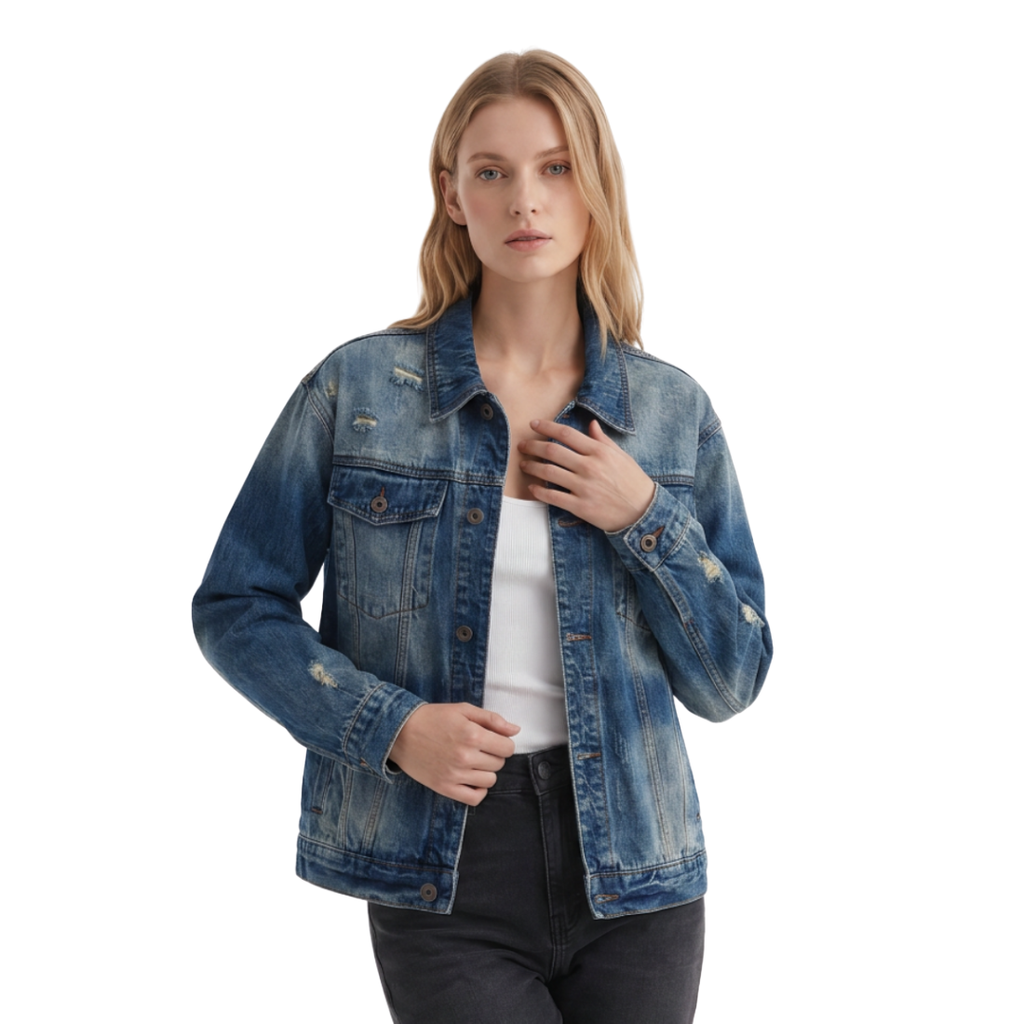 Women's Distressed Wash Denim Jacket