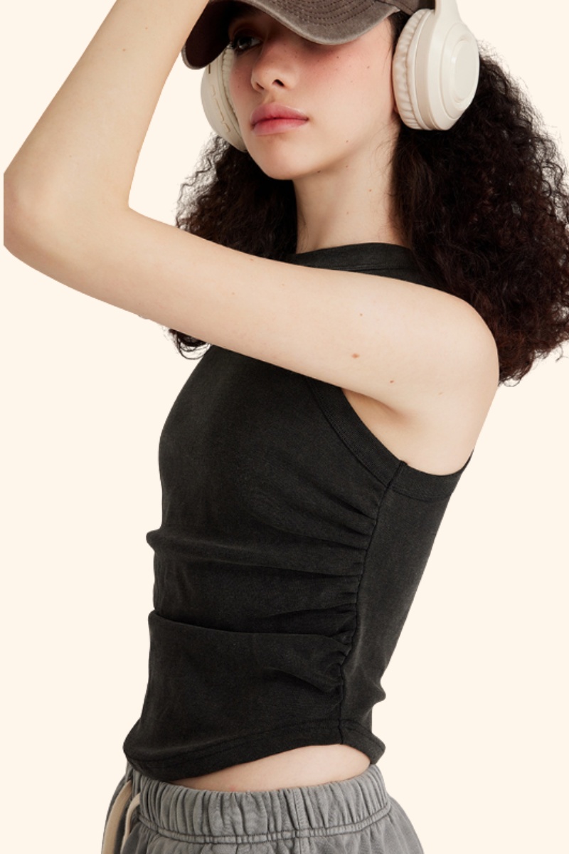 Women's SpringSummer 315g Cotton WashedRuched Racerback Tank