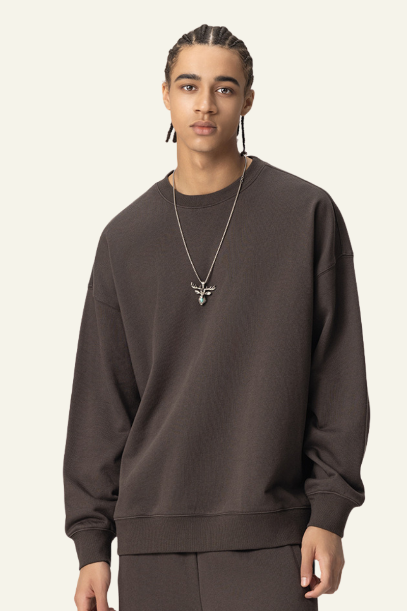 Men's 400G Heavyweight Streetwear Solid Pullover