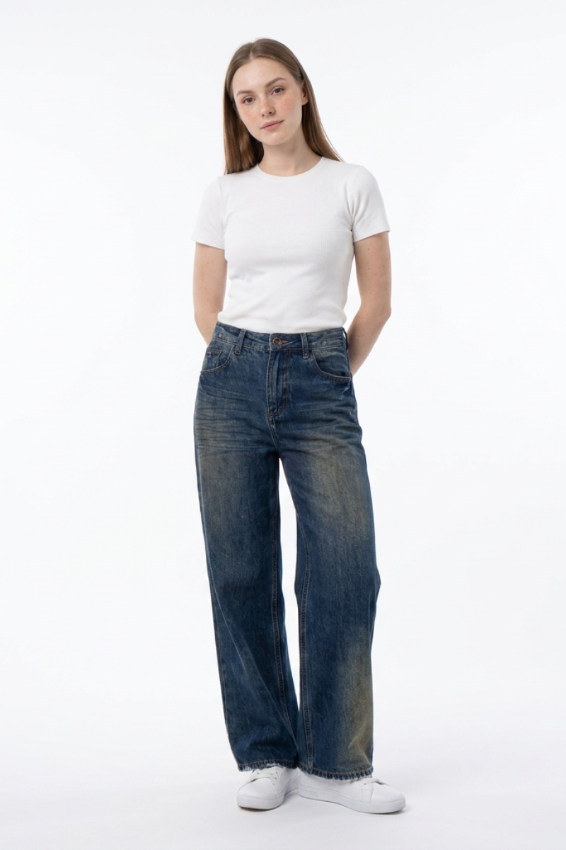 Women's 100% Cotton High Waist Wide Leg Jeans