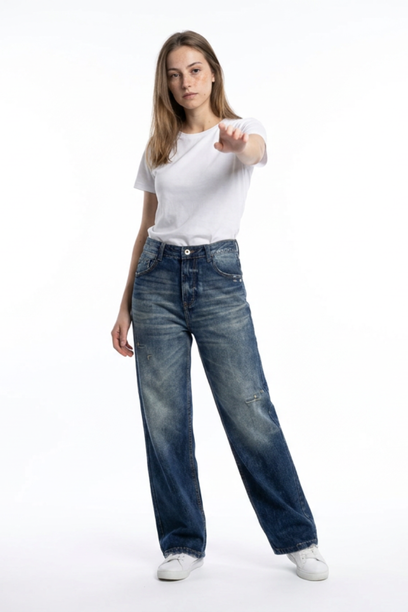 Women's Distressed High Waist Straight Leg Jeans
