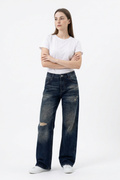 Women's Vintage Washed Distressed Straight-Leg Jeans