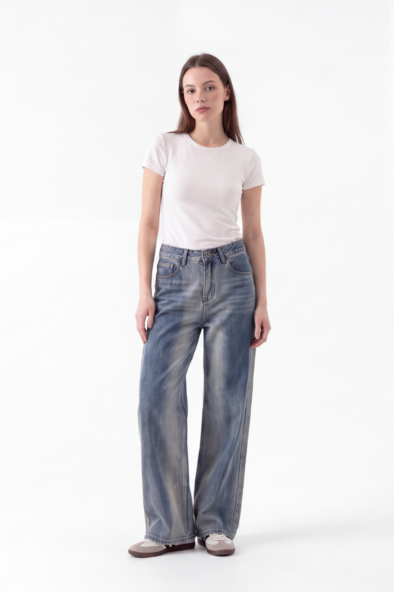 Women's High Waist Gradient Blue Wide Leg Jeans