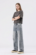 Women's High Waist Distressed Ripped Straight Jeans