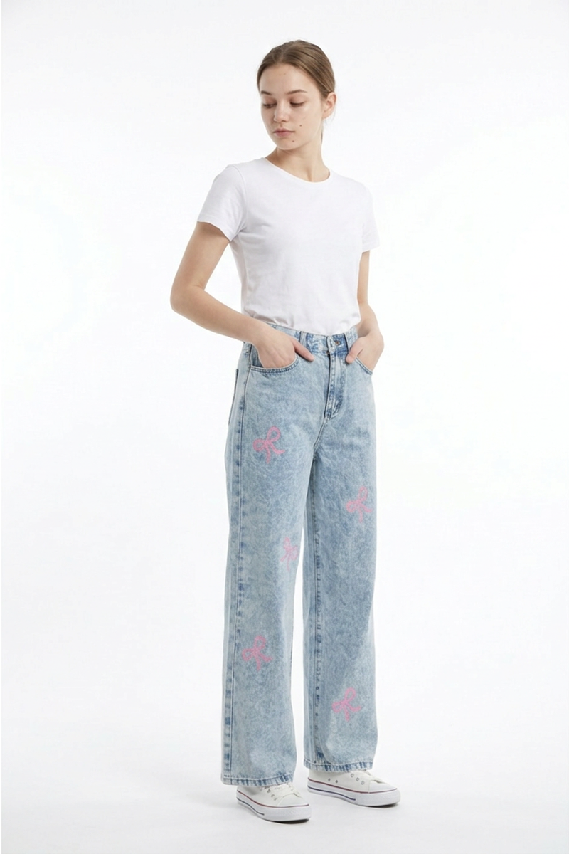 Women's High Waist Printed Wide Leg Jeans