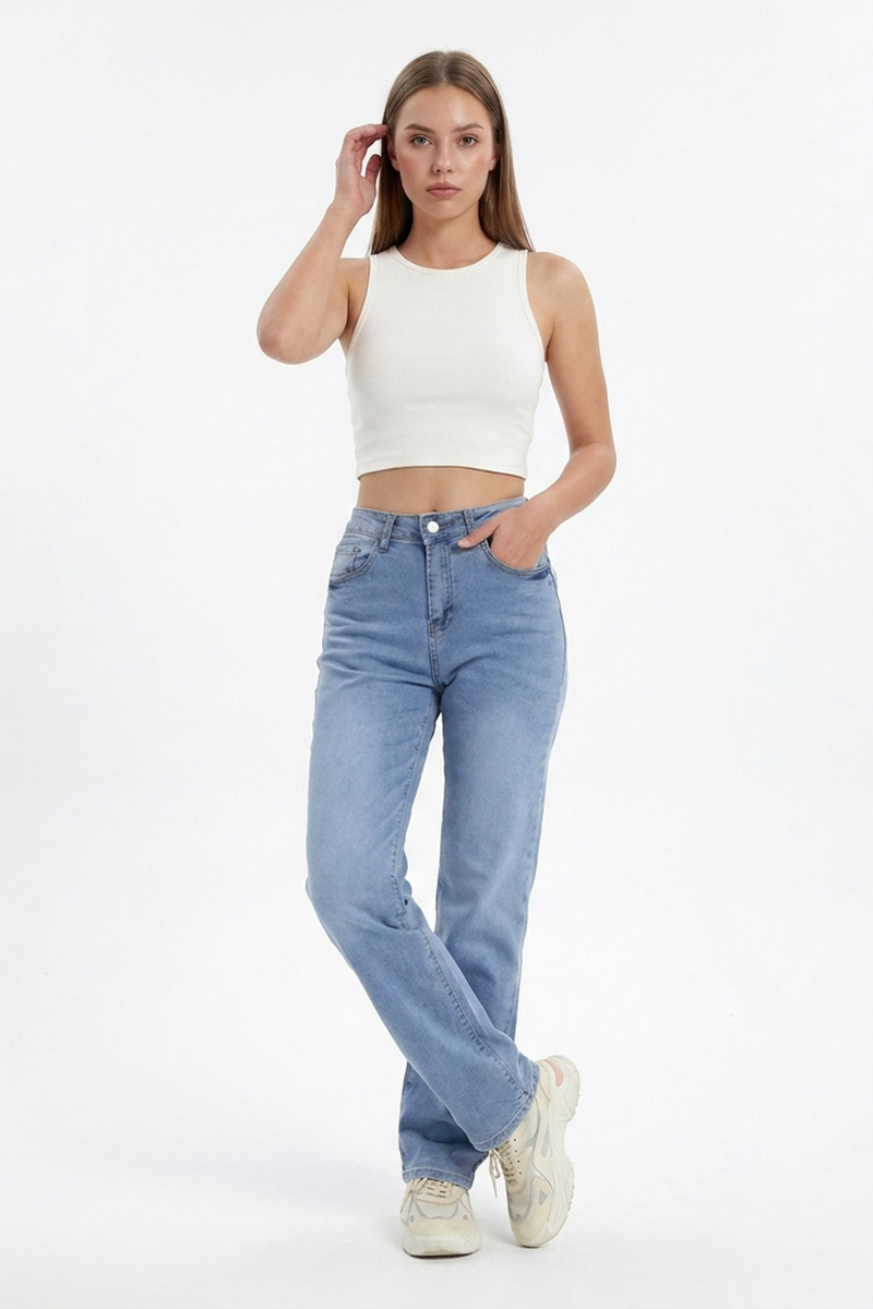 Women's Vintage High Waist Stretch Straight Leg Jeans